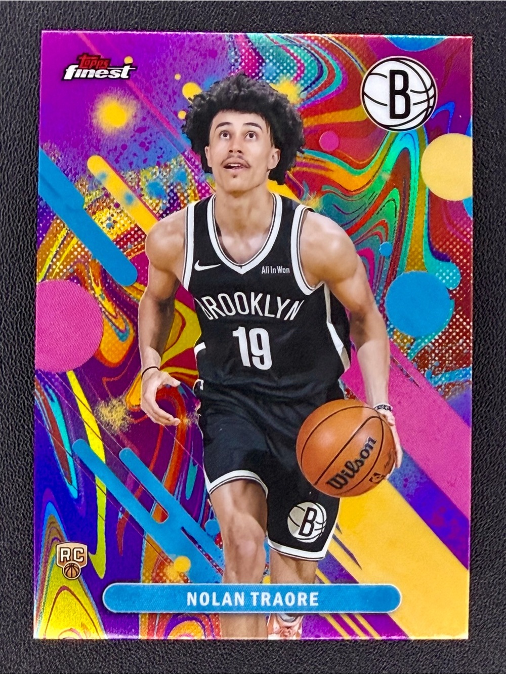 2025-26 Topps Finest Common Nolan Traore #19 Oil Spill Refractor Rookie RC Nets